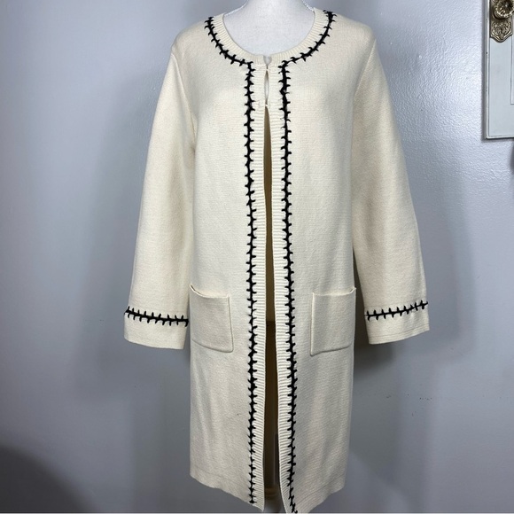 All Row Zig Zag Trim Sweater Coat cotton/wool blend - Picture 2 of 13